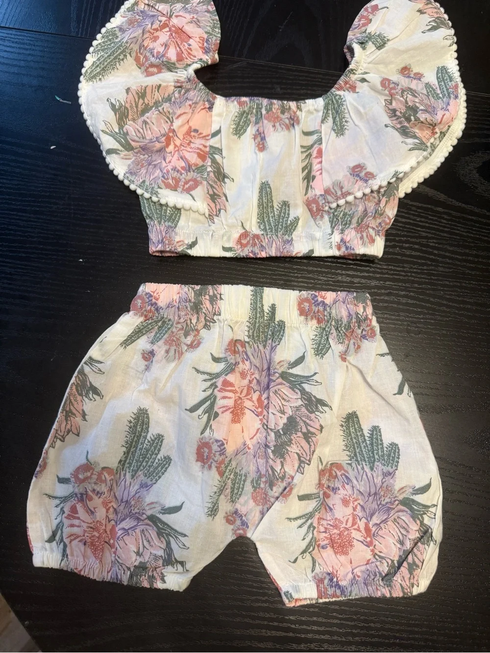 kate quinn Peach and Green Floral Cotton Kids Matching Set